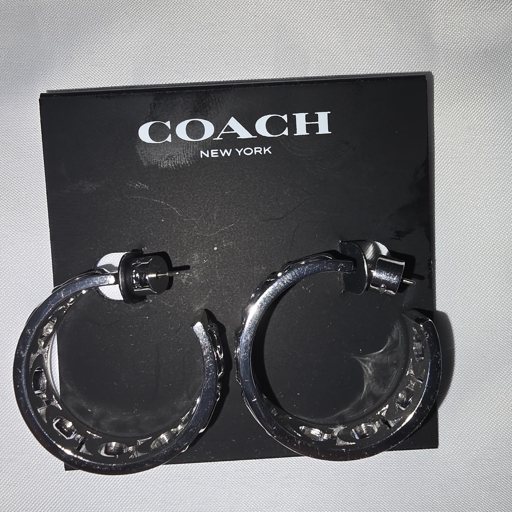 Coach Silver Chain Pattern Hoop Earrings
